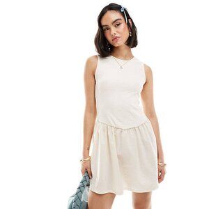 ASOS DESIGN Textured Poplin Flare Skirt Mini Skater Tank Sleeveless Dress Flared